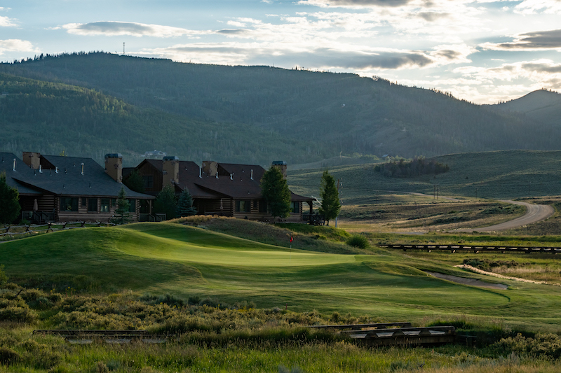 Landscape of golf course and mountains 